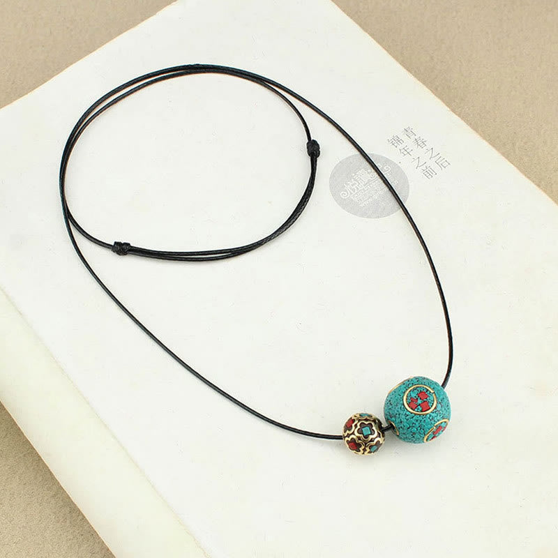 Tibetan Turquoise Double Bead Protection Strength Necklace Pendant