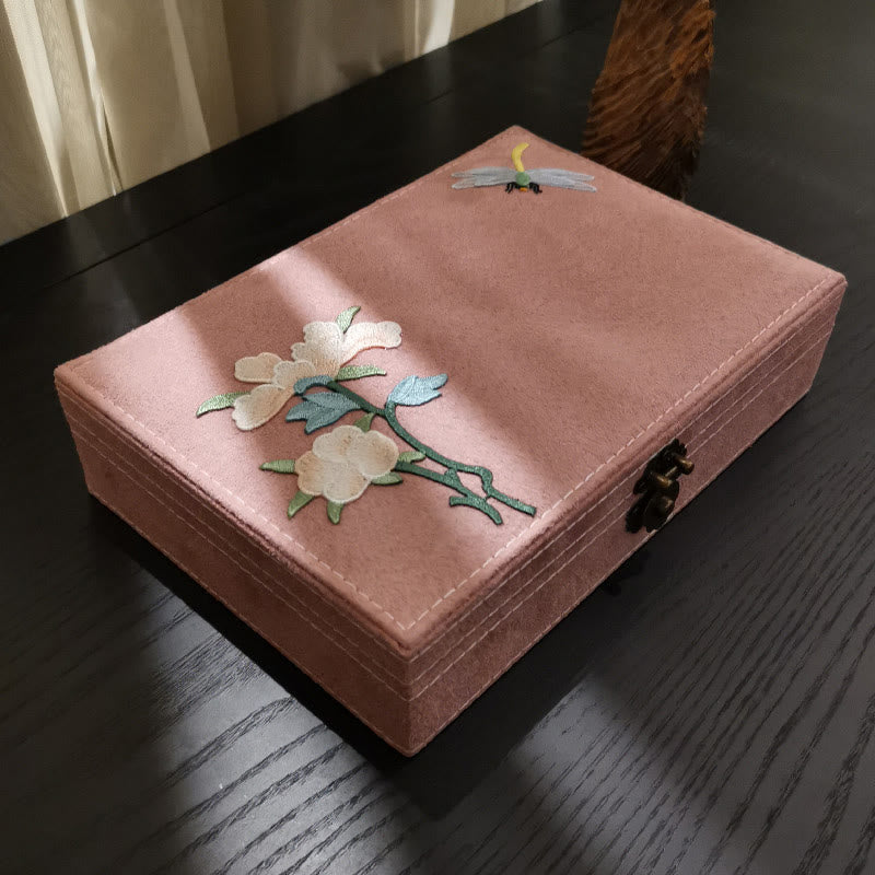 Floral & Dragonfly Flannel Single Layer Jewelry Organizer Box
