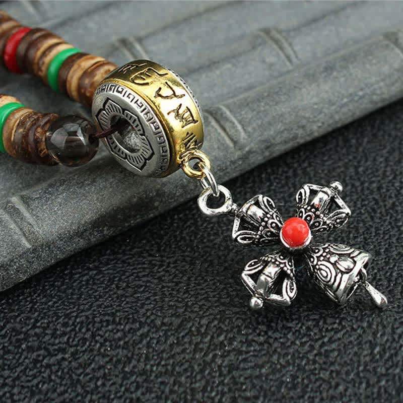Tibetan Om Mani Padme Hum Prayer Wheel Rotation Vajra Wood Necklace Pendant