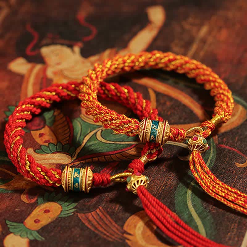 Handmade Tibetan Prayer Wheel & Endless Knot Braided Red String Bracelet