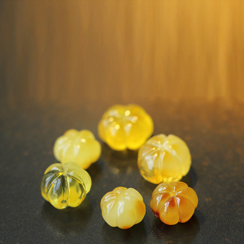 Natural Hetian Jade Amber and Red Agate Pumpkin Carved Gemstone Bracelet