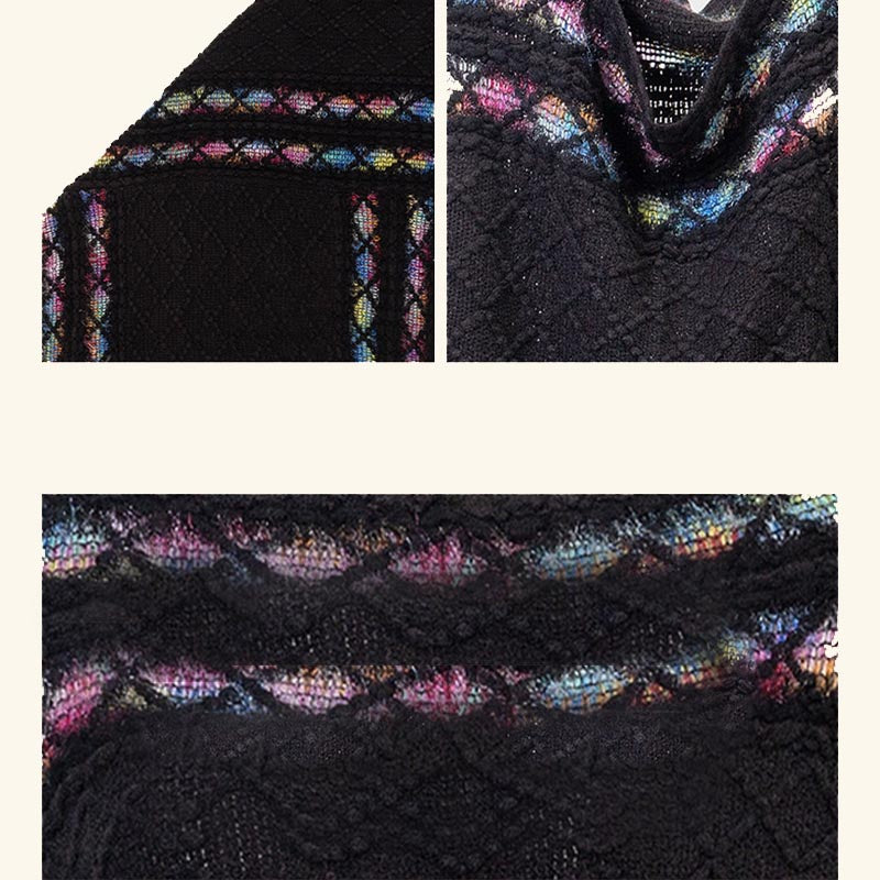 Tactile Knit Geometric Tassel Meditation Shawl Pullover