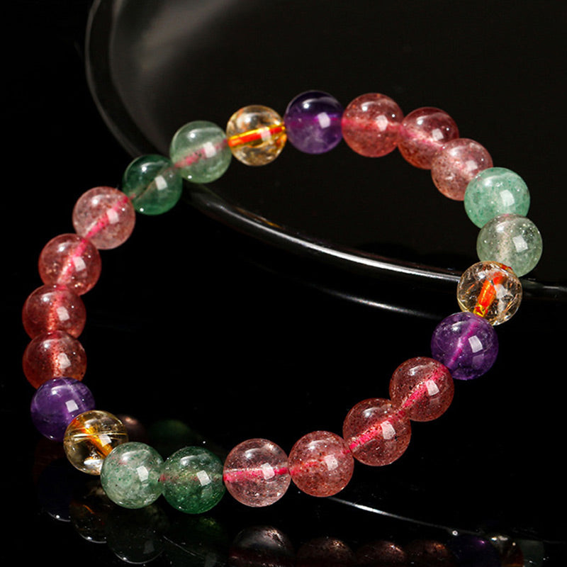 Natural Multicolored Strawberry Quartz Beaded Bracelet for Emotional Well-being