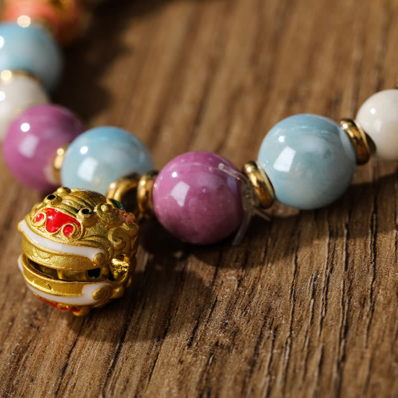 Tibetan Zakiram Goddess of Wealth Rabbit Lion Head Charm Liuli Glass Incense Ash Porcelain Bead Protection Bracelet