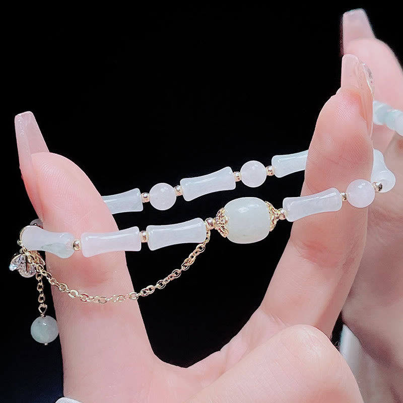 Tianshan White Jade Bamboo Pattern Luck Blessing Bracelet
