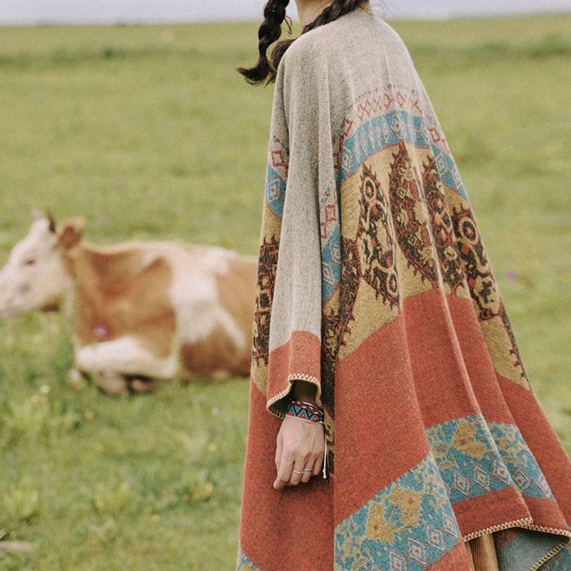 Tibetan Shawl Diamond Pattern Winter Warm Cloak Scarf