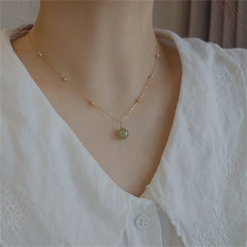 14k Gold Plated Hetian Jade Luck Beaded Necklace Pendant (Extra 35% Off | USE CODE: FS35)