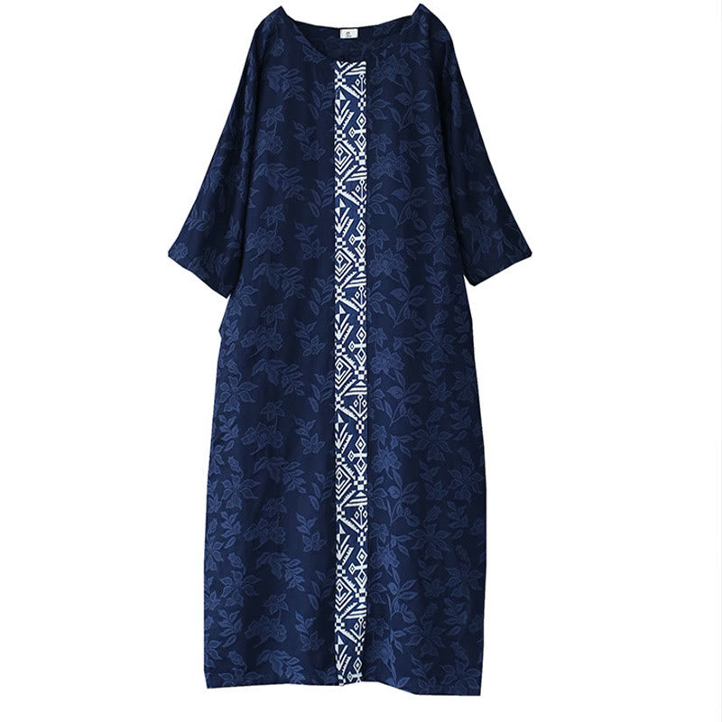 Cotton Floral Embroidered Jacquard Relaxed Midi Dress