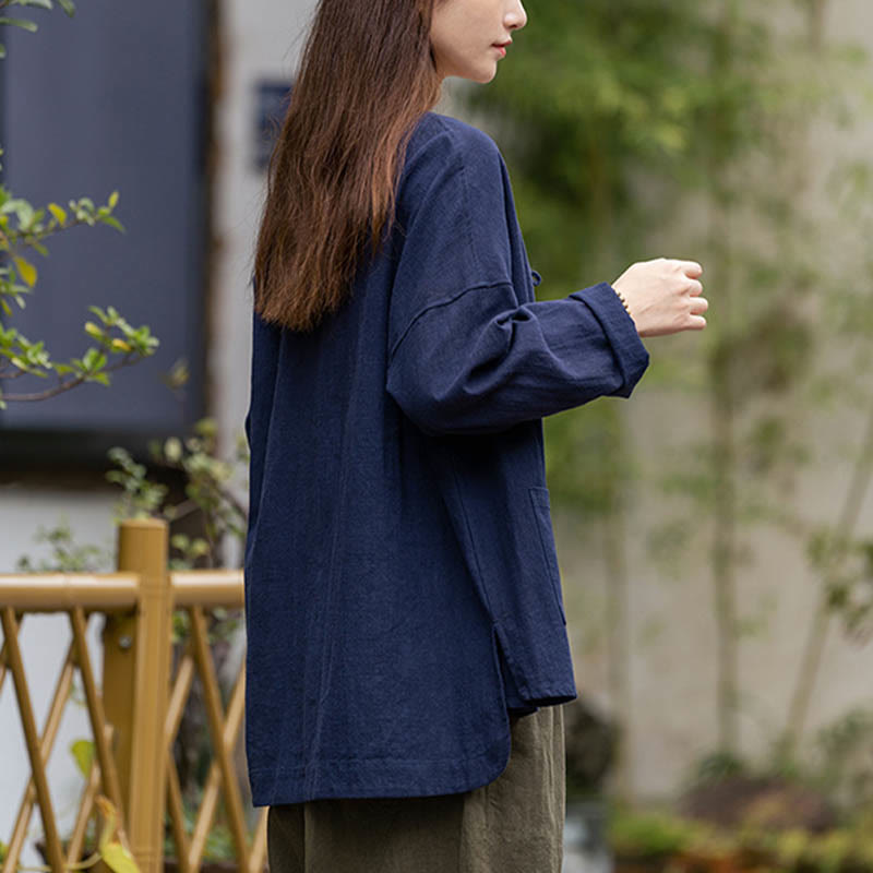 Frog-Button Design Shirt Tai Chi Meditation Top Clothing Ramie Linen Jacket