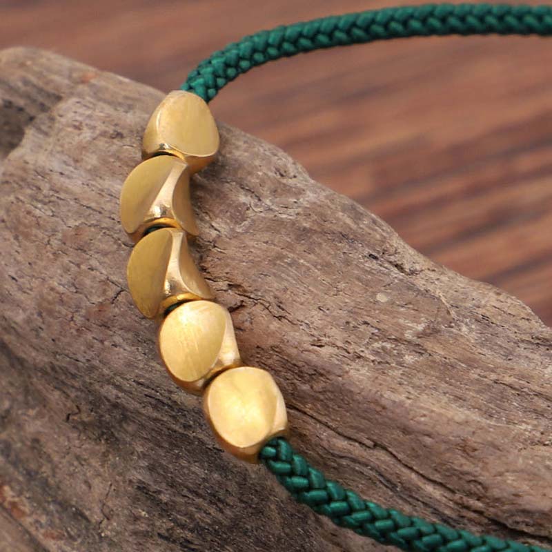 Handmade Tibetan Copper Beads & Endless Knot Woven Bracelet Set - 3 Pieces