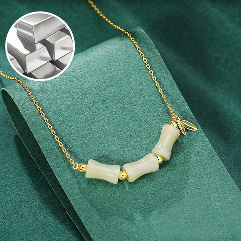 925 Sterling Silver Hetian Jade Bamboo Fu Character Prosperity Necklace Pendant Bracelet