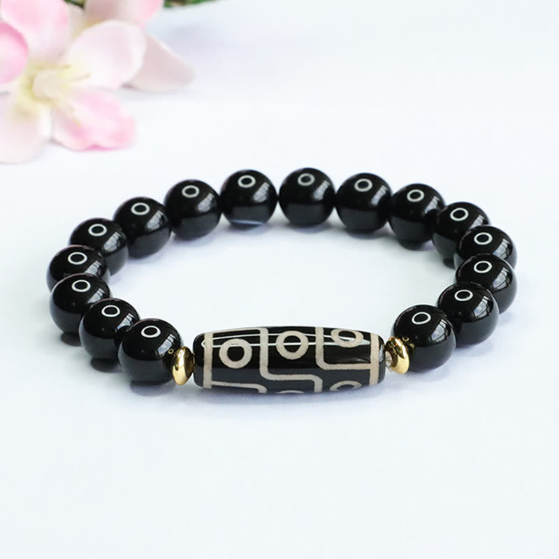 Tibetan Nine-Eye Dzi Bead and Black Onyx Grounding Beaded Bracelet