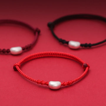 999 Sterling Silver Bean Design Luck Connection Handmade Braided Bracelet