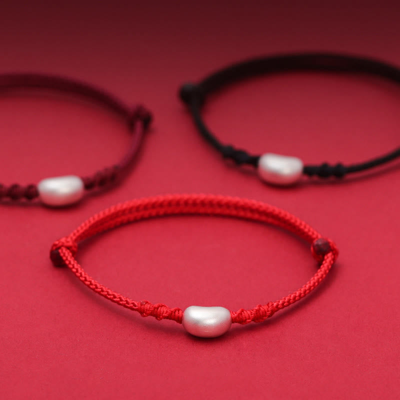 999 Sterling Silver Bean Design Luck Connection Handmade Braided Bracelet