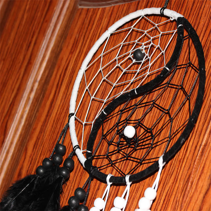 Yin Yang Dream Catcher Circular Net with Feathers Balance Decoration