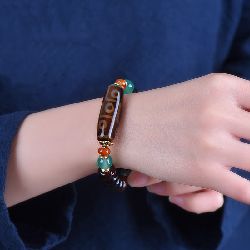 Tibetan Natural Nine-Eye and Three-Eyed Dzi Bead Handmade Cord Bracelet