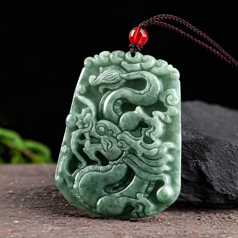 Chinese Zodiac Dragon Jade Strength Necklace String Pendant