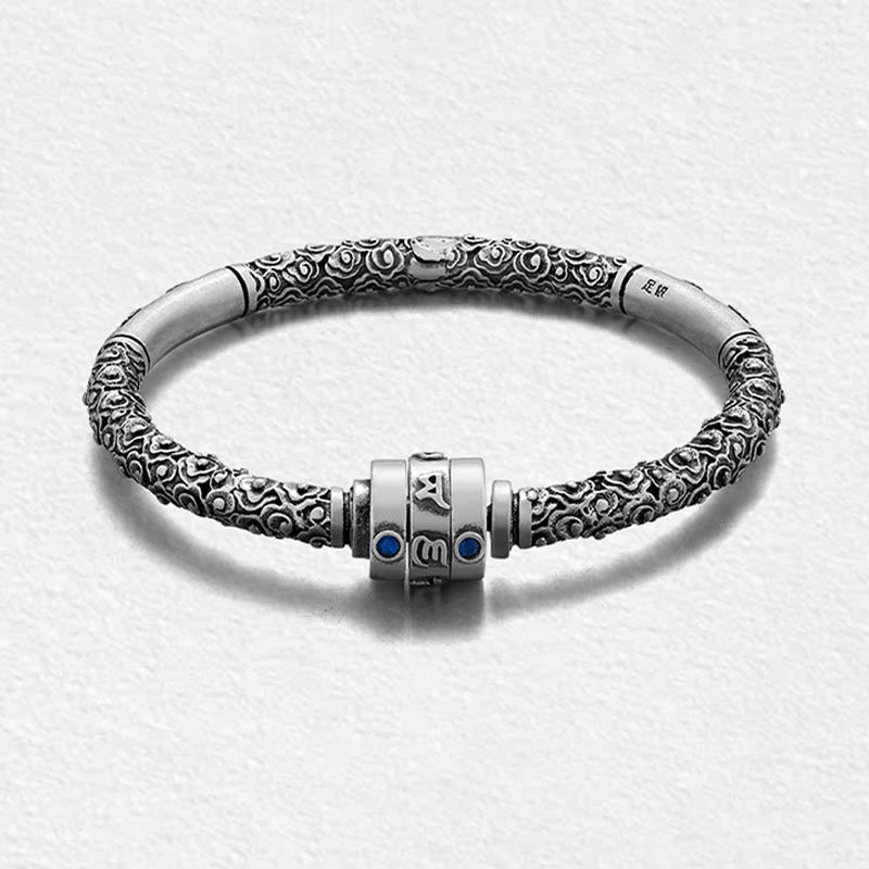 990 Fine Silver Tibetan Om Mani Padme Hum Engraved Auspicious Clouds Bangle