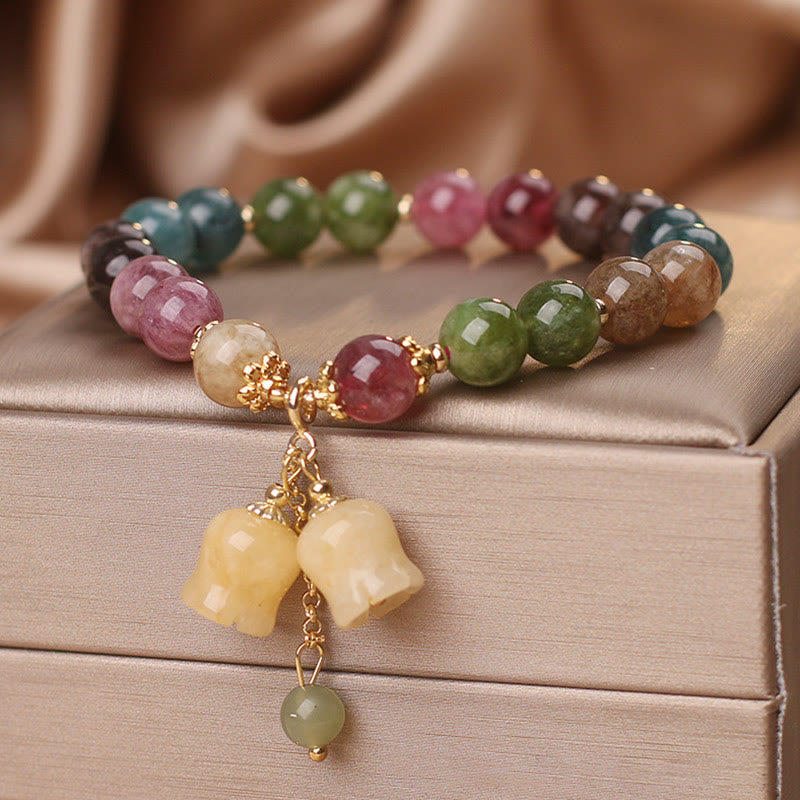 Natural Colorful Tourmaline Flower Bead Love Bracelet