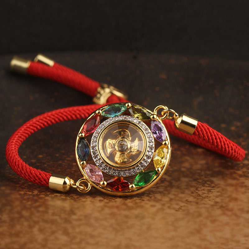 Colorful Zircon Copper Wealth Luck Rotation Bracelet Necklace Pendant