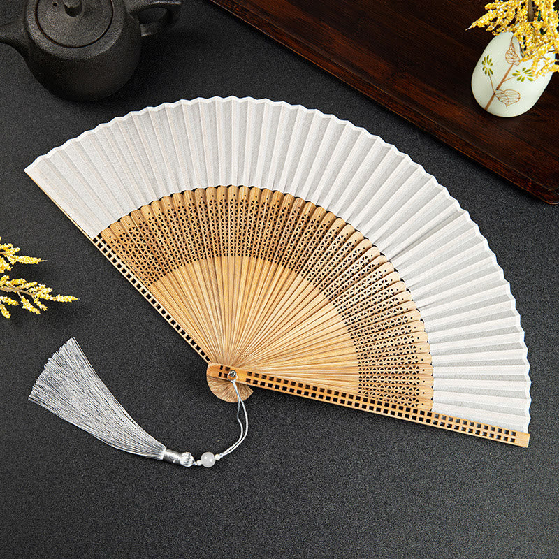 Vintage Handheld Folding Fan With Bamboo Frames