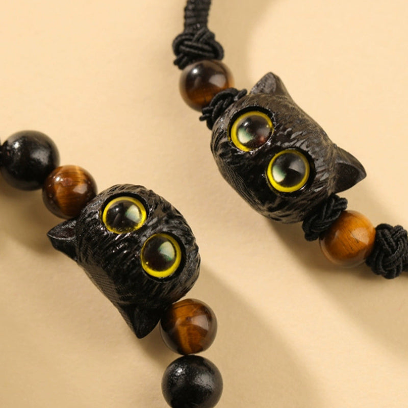 Cute Ebony Wood Cat Head Pattern Peace Bracelet