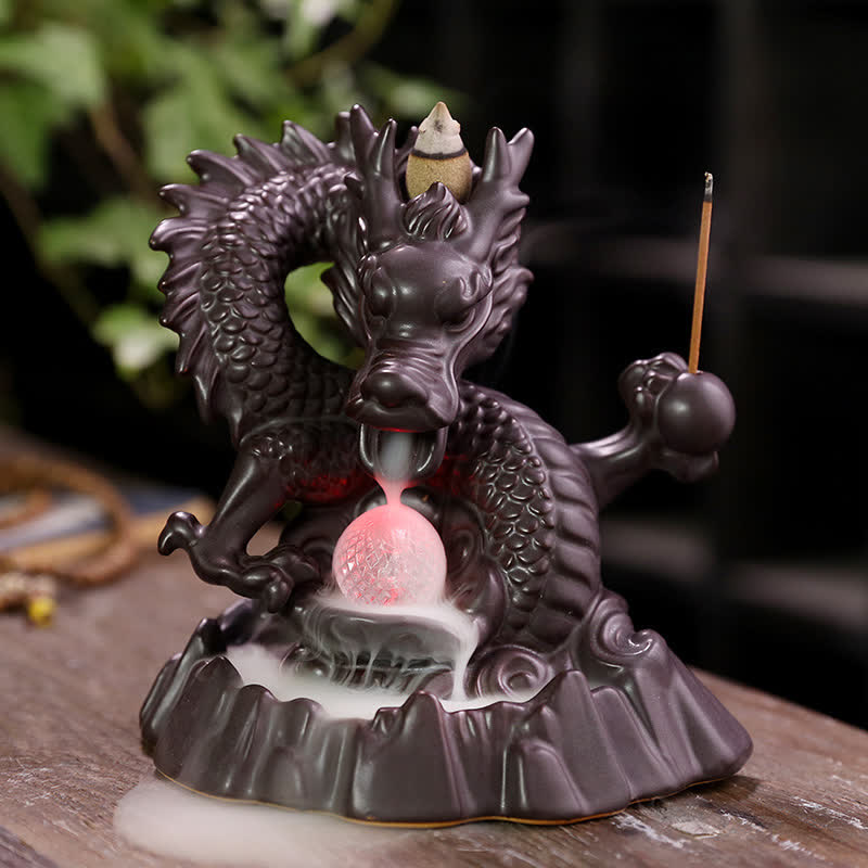Ceramic Dragon Backflow Incense Burner Smoke Fountain with LED Option