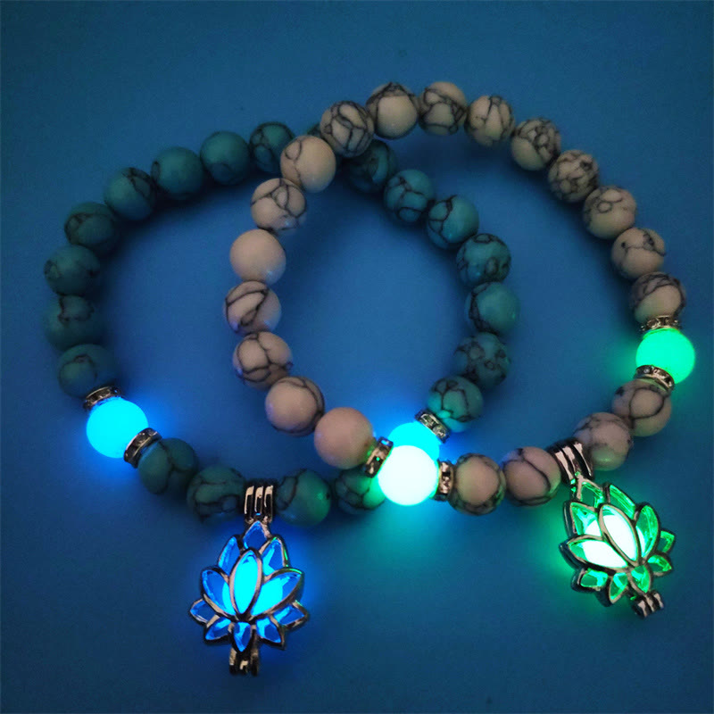 Tibetan Turquoise Glowstone Luminous Bead Lotus Protection Bracelet