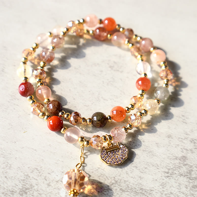 Multi-Tonal Rutilated Quartz Double Wrap Beaded Bracelet
