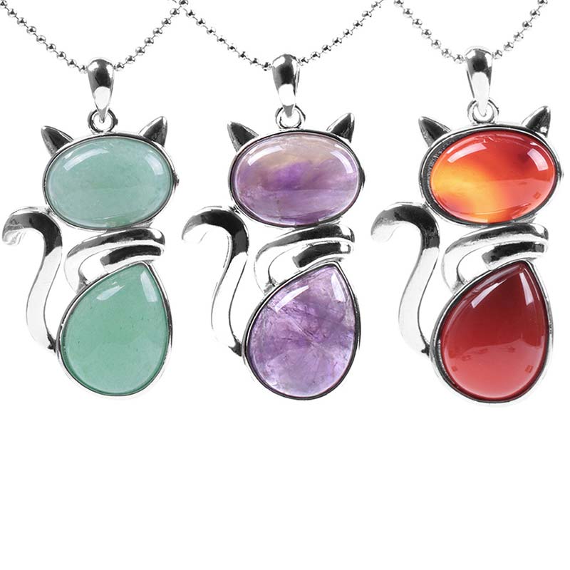 Cat Pattern Natural Crystal Protection Necklace Pendant (Extra 35% Off | USE CODE: FS35)