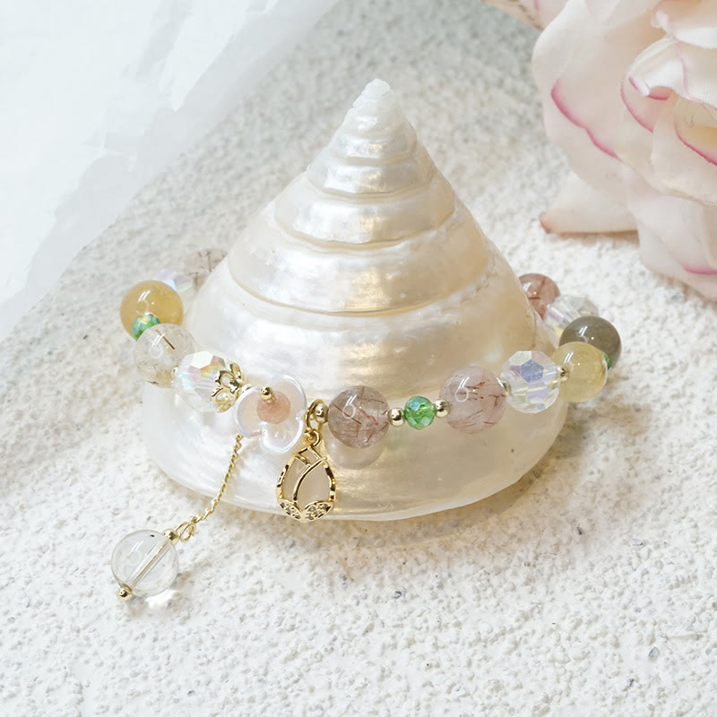 Natural Clear Quartz and Floral Gemstone Bracelet for Emotional Clarity