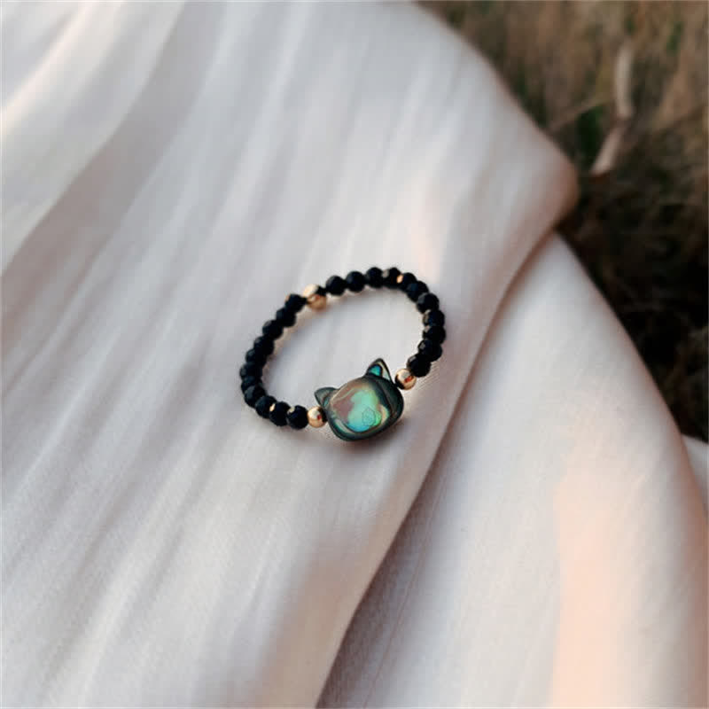 14K Gold Plated Natural Tridacna Stone Carved Cat Ring