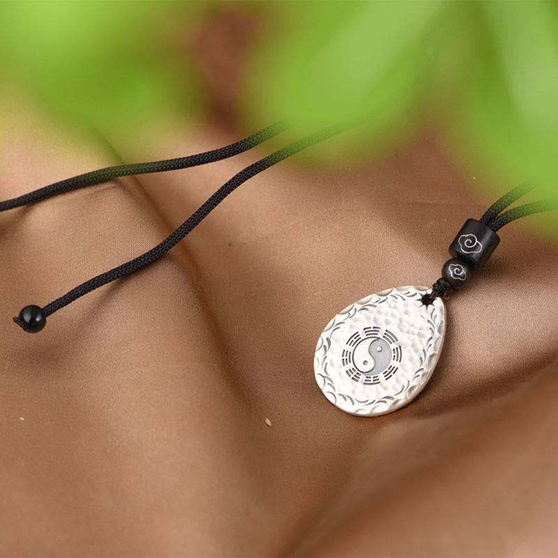 Vintage 999 Sterling Silver Yin Yang Bagua Water Drop Design Balance Harmony Necklace Pendant