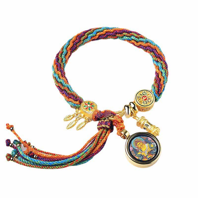 Tibetan Luck Reincarnation Knot Prayer Wheel Dream Catcher Braid String Bracelet