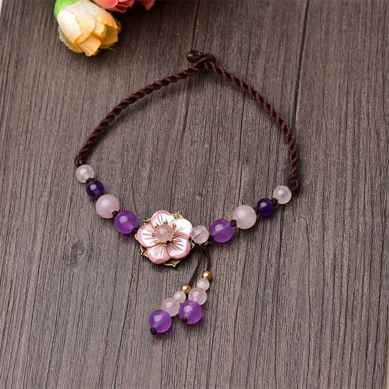 Natural Amethyst Rose Quartz Crystal Charm Lucky Healing Anklet