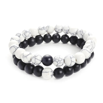 2pcs Natural Frosted Stone and White Turquoise Beaded Couple Bracelet Set
