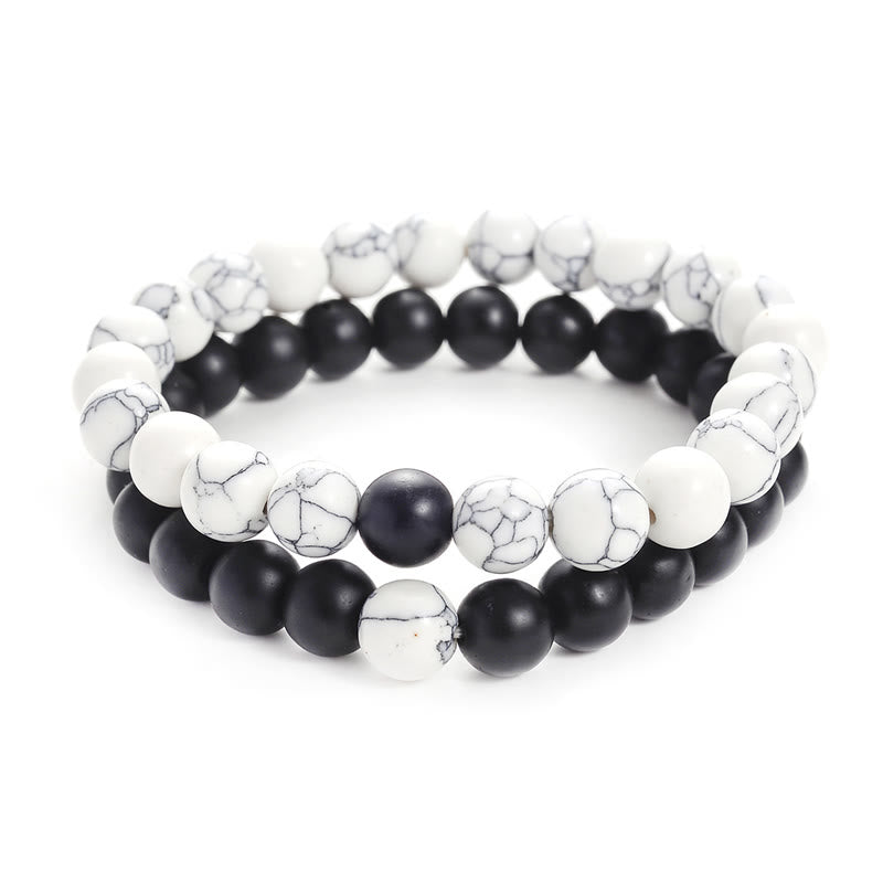 2pcs Natural Frosted Stone and White Turquoise Beaded Couple Bracelet Set