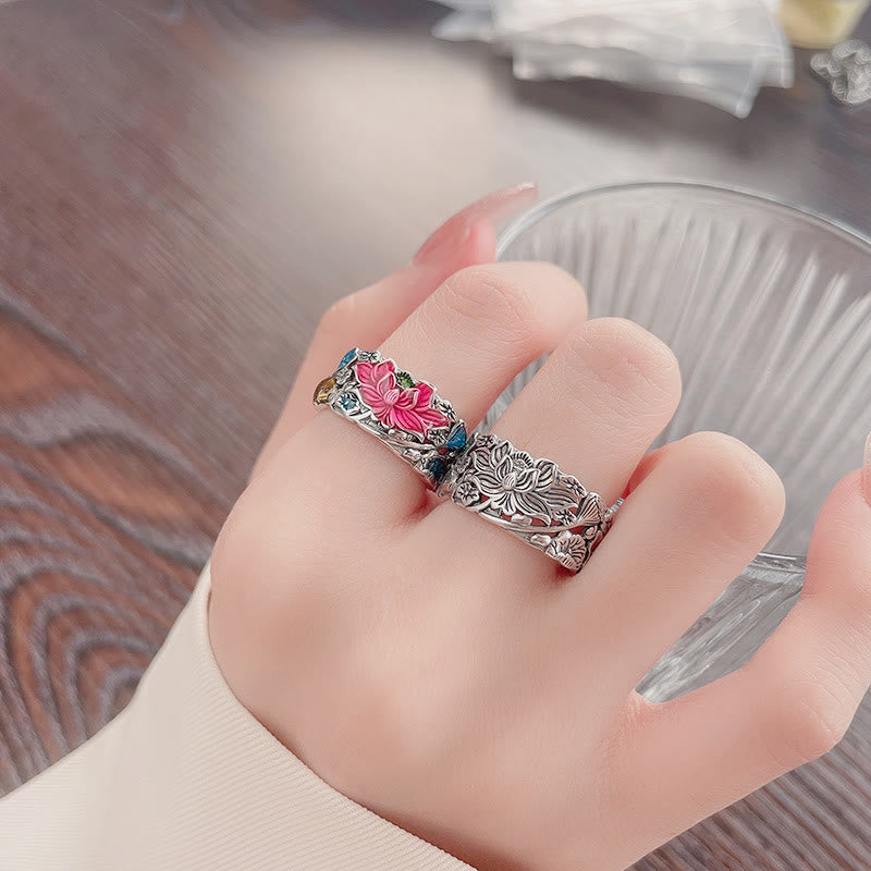 925 Sterling Silver Koi Fish Lotus Flower Prosperity Ring