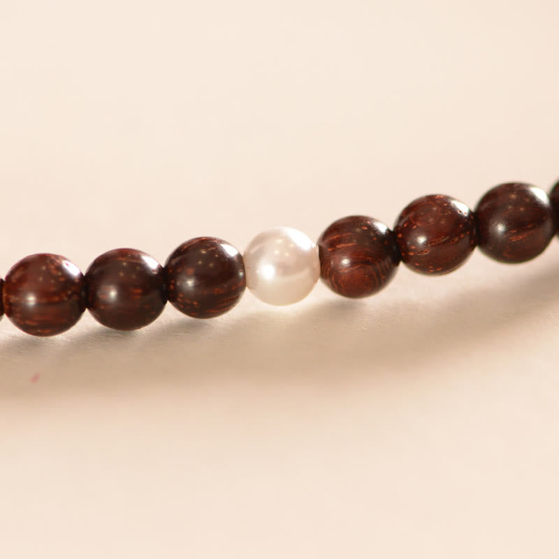 925 Sterling Silver Indian Small Leaf Red Sandalwood Fu Character Protection Triple Wrap Bracelet