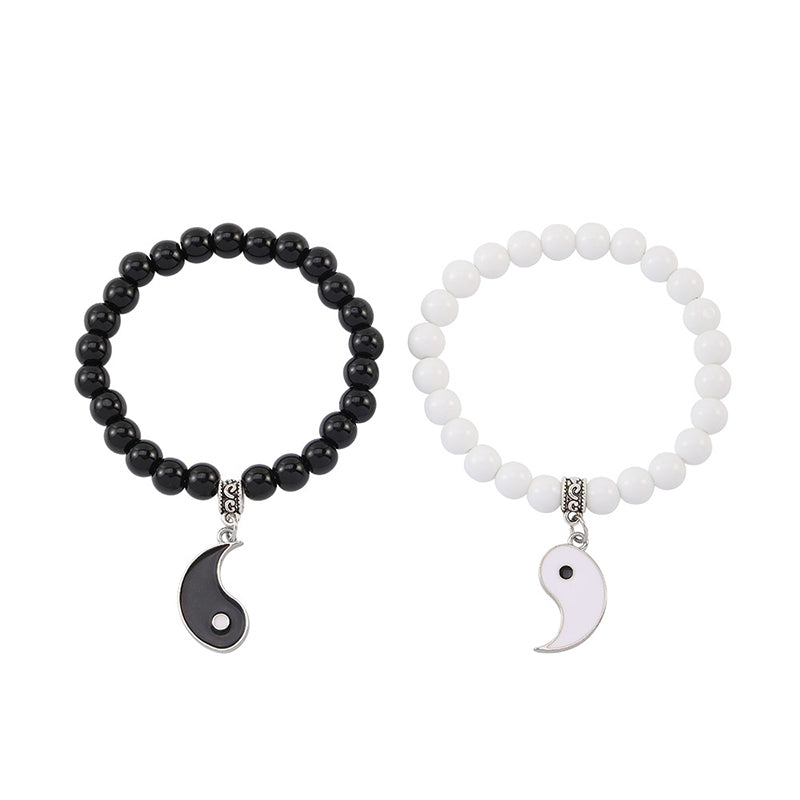 2Pcs Black Onyx White Turquoise Bead Yin Yang Protection Couple Bracelet