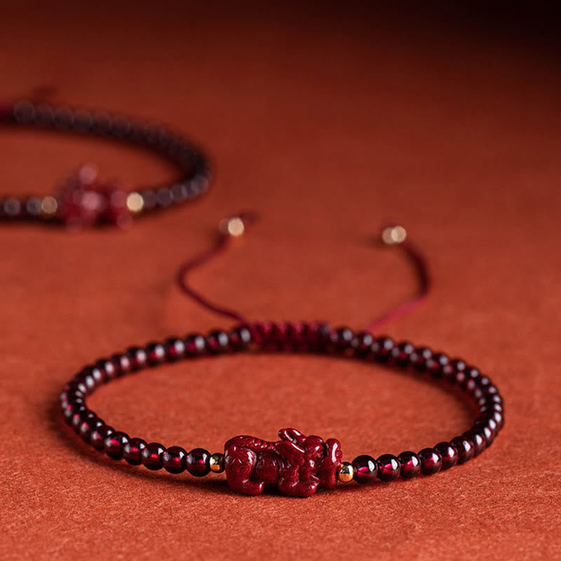 Garnet Cinnabar PiXiu Blessing Calm String Bracelet
