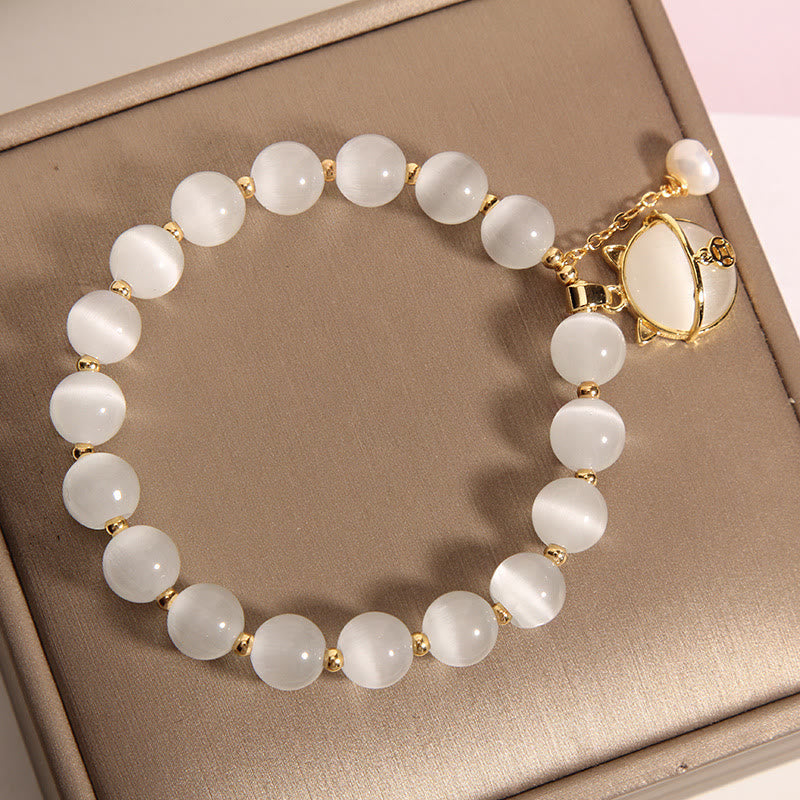 Cat's Eye Lovely Cat Pattern Pearl Love Charm Bracelet