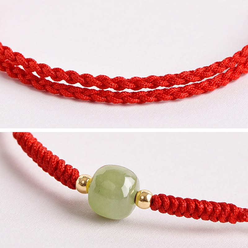Handmade Jade Bead Braided Red String Adjustable Bracelet