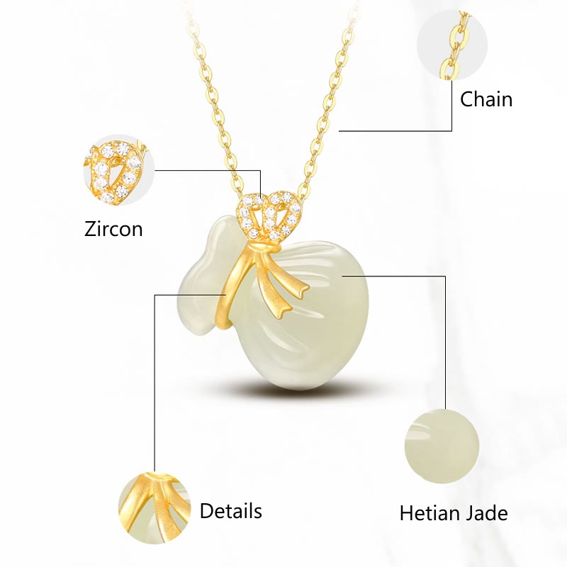 Natural Hetian White Jade Luck Money Bag Necklace Pendant