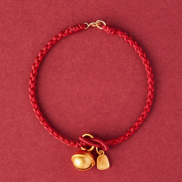 Handmade Fu Character Charm Luck Happiness Bell Red Rope Bracelet