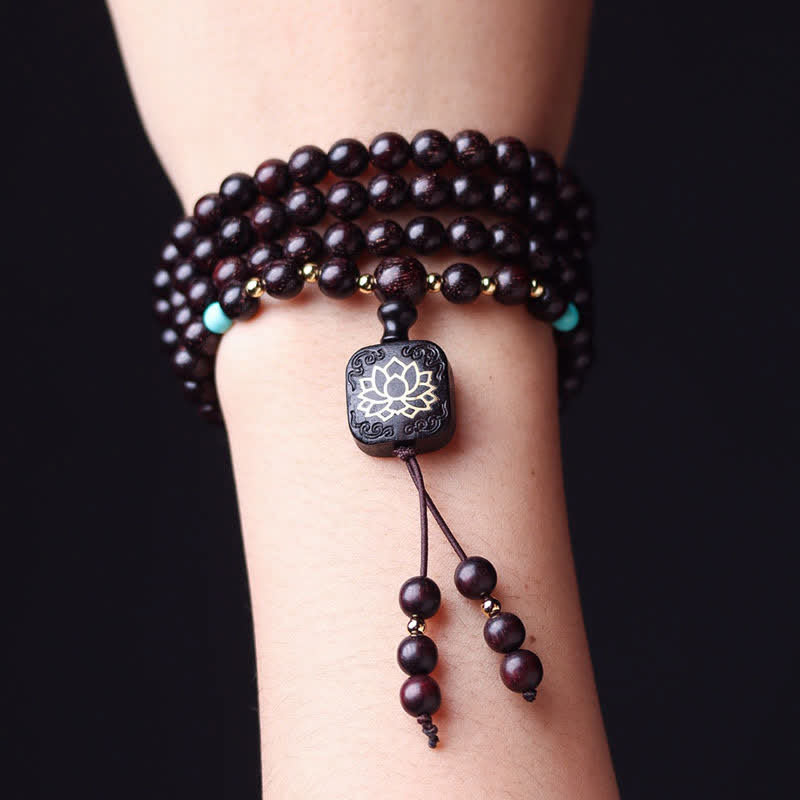 108 Mala Beads Tibetan Small Leaf Red Sandalwood Lotus Balance Bracelet