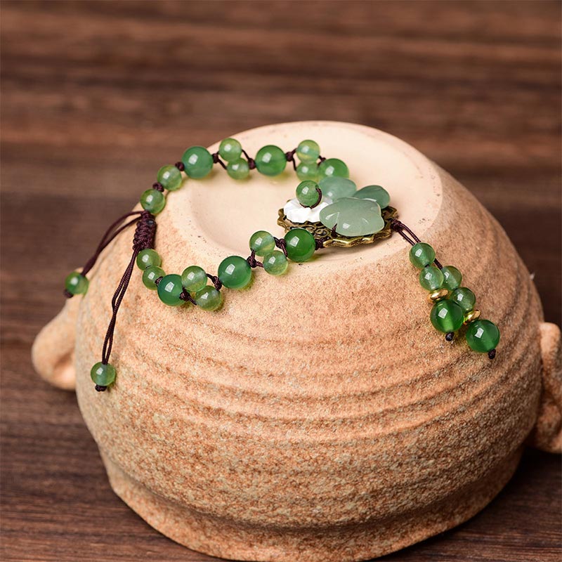 Natural Cyan Jade, Green Aventurine & Agate Dangling Flower Beaded Bracelet