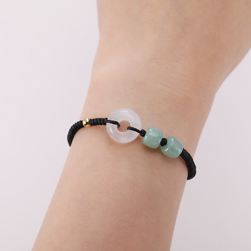 2Pcs Green Aventurine White Jade Peace Buckle Luck Braided Couple Bracelet