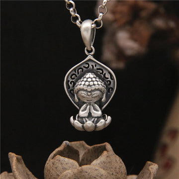 999 Sterling Silver Meditation Buddha Lotus Serenity Necklace Pendant