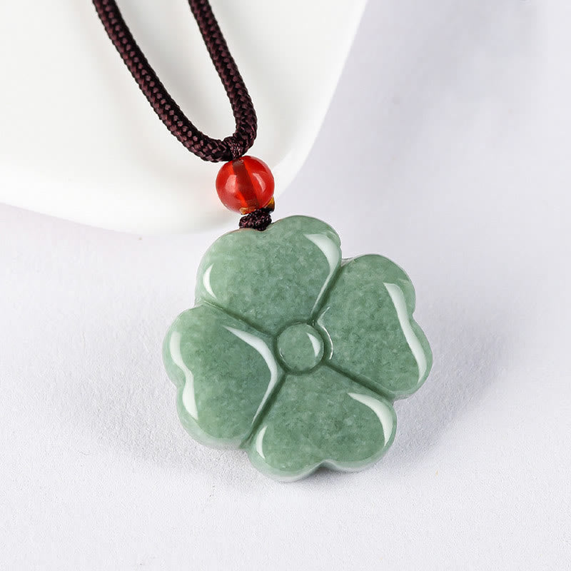 Natural Lucky Four Leaf Clover Jade Prosperity Necklace Pendant